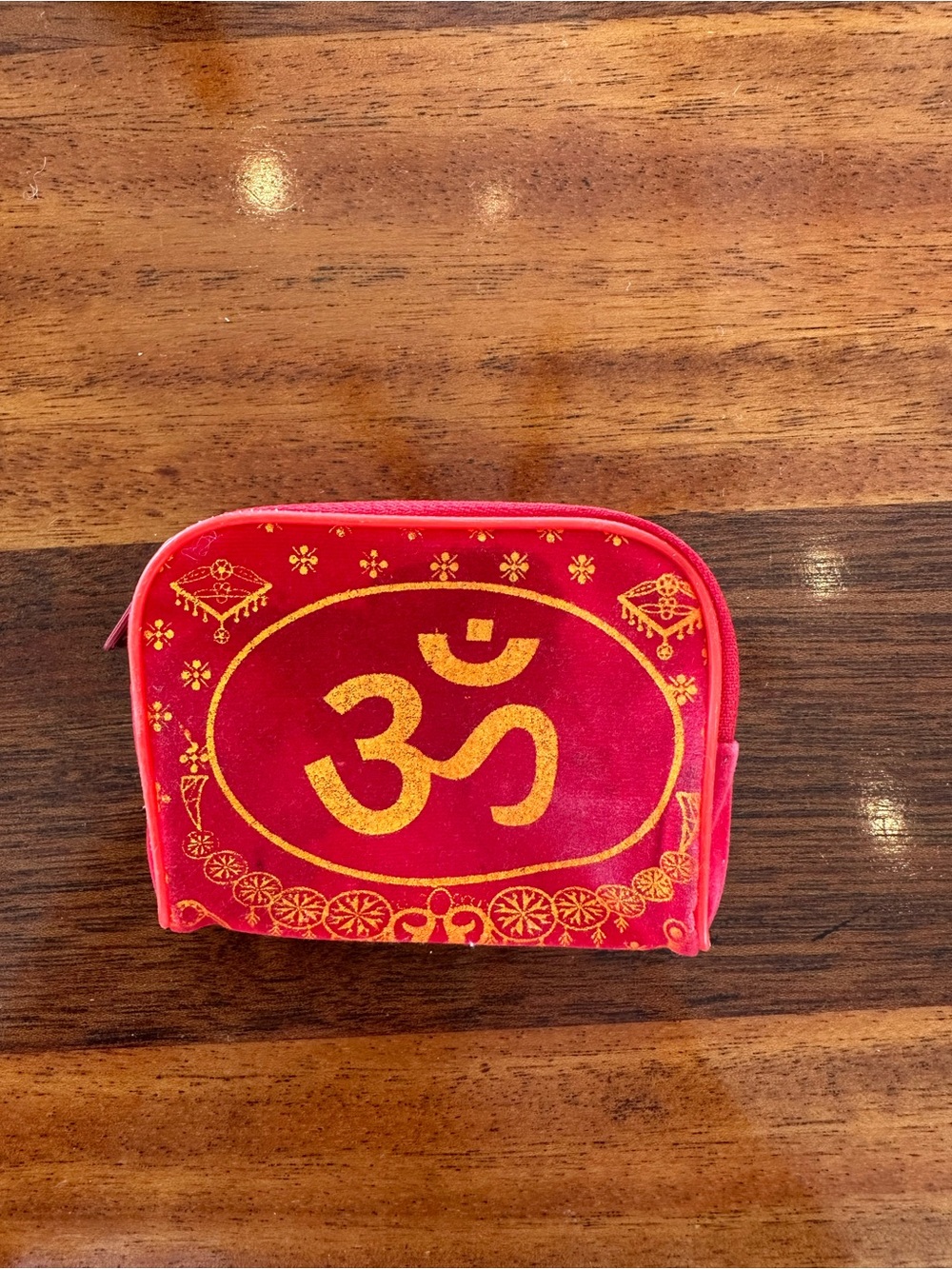Red Velvet small Om Symbol Coin or mala Pouch -